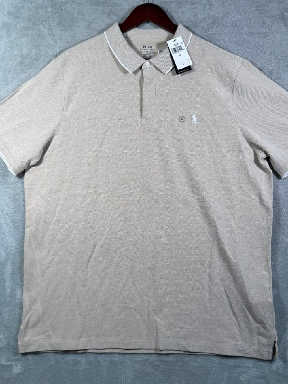 Polo Ralph Lauren Shirt Mens L Blue Crest Sash Short Sleeve Johnny Collar Match